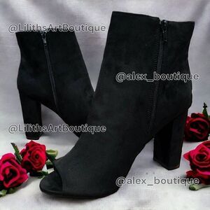 Fashion Nova Black Suede Peep Toe Ankle Block Heel Booties(F007)Size 10